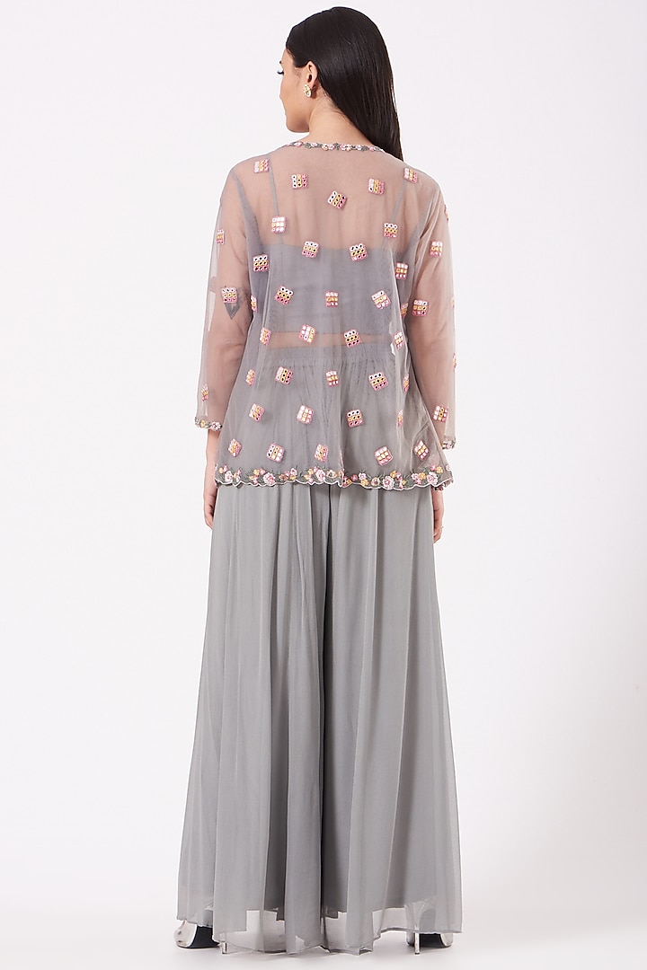 Steel Grey Georgette Pant Set by Isha Gupta at Pernia's Pop Up Shop