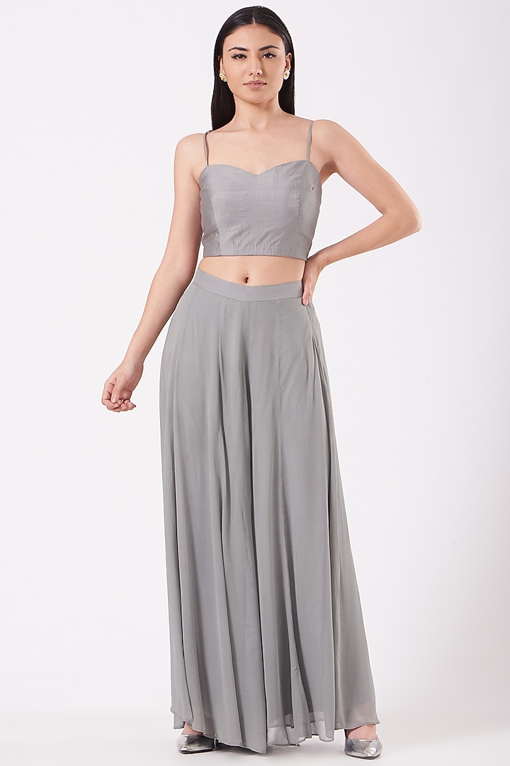 Steel Grey Georgette Pant Set by Isha Gupta at Pernia's Pop Up Shop