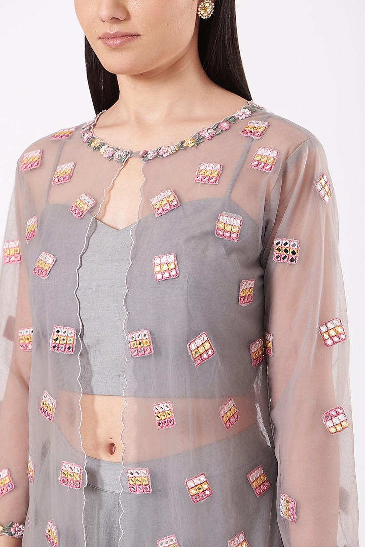 Steel Grey Georgette Pant Set by Isha Gupta at Pernia's Pop Up Shop