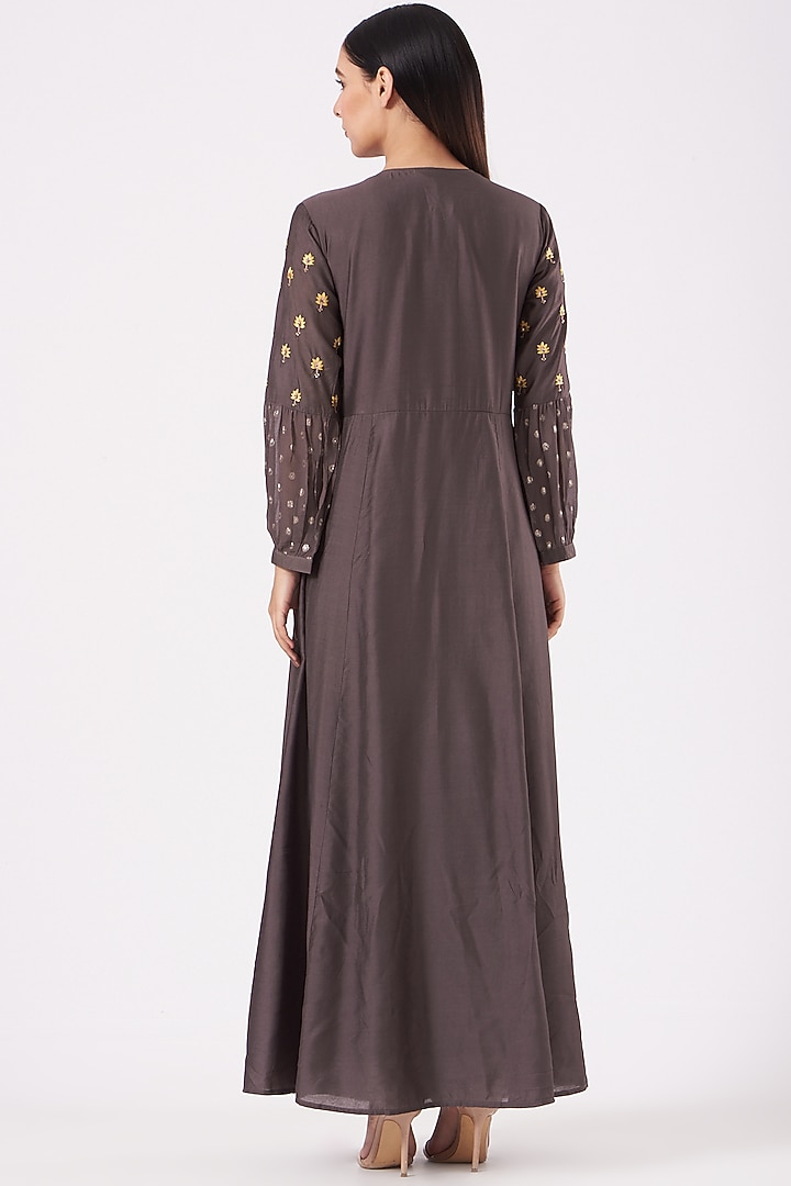 Brown Embroidered Party Wear Anarkali Set by Isha Gupta at Pernia's Pop Up Shop