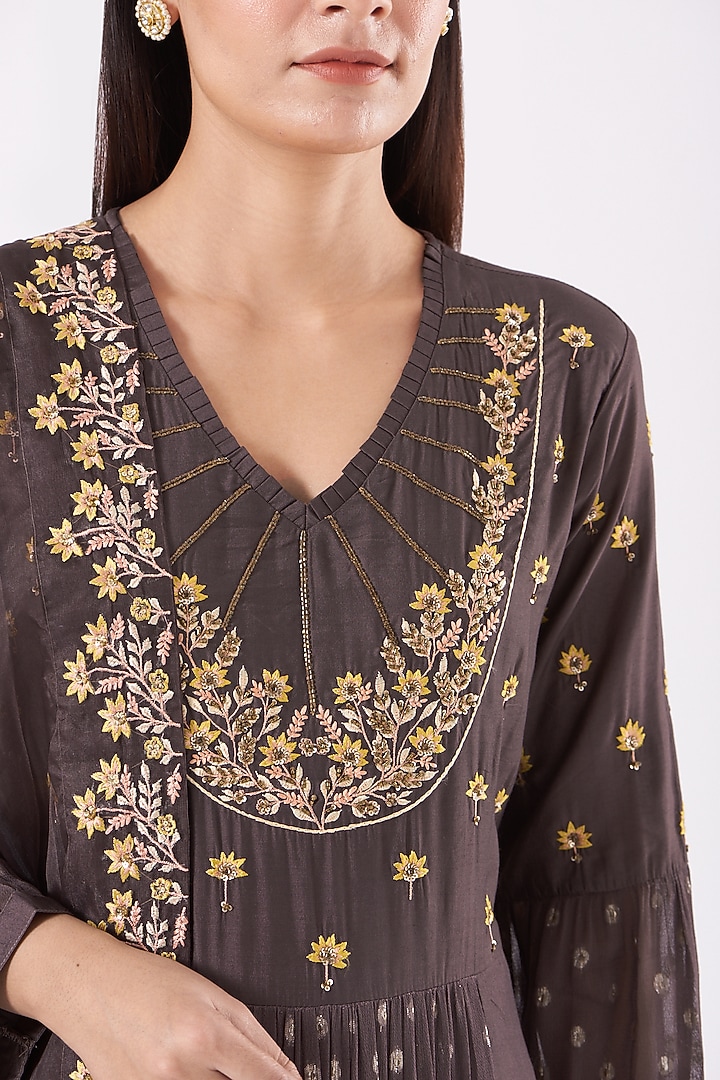 Brown Embroidered Party Wear Anarkali Set by Isha Gupta at Pernia's Pop Up Shop