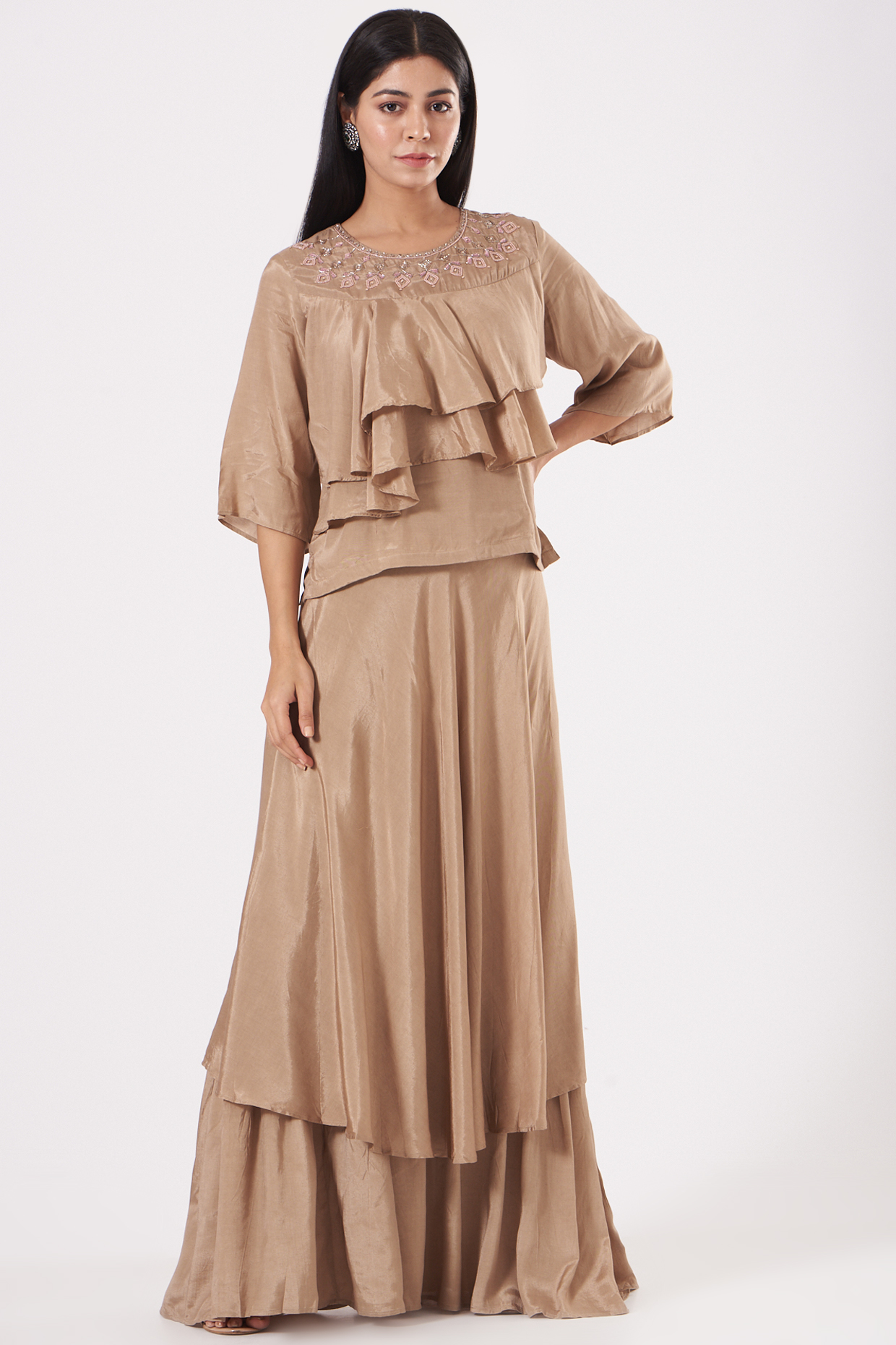 Beige Muslin Skirt Set by Isha Gupta