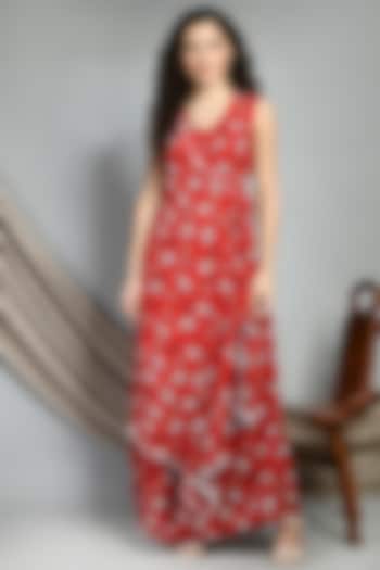 Red Crepe Digital Printed Tunic by Isha Gupta at Pernia's Pop Up Shop