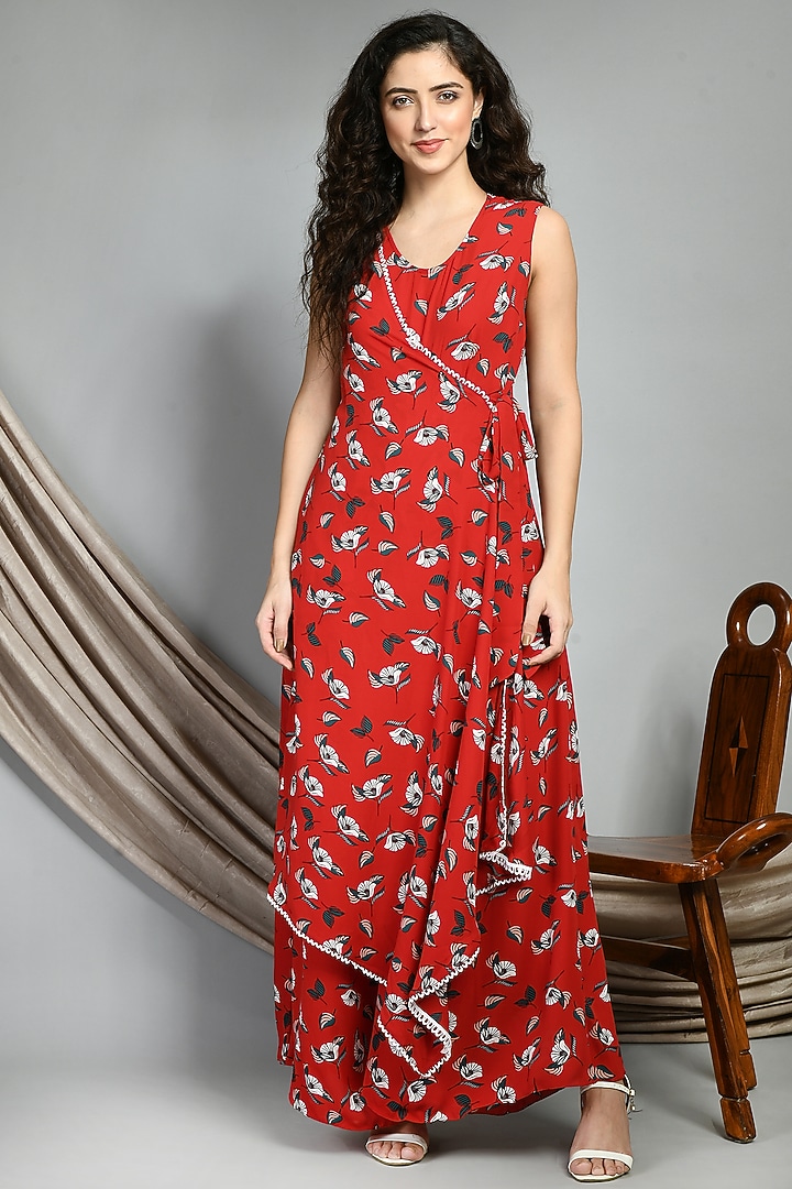 Red Crepe Digital Printed Tunic by Isha Gupta at Pernia's Pop Up Shop