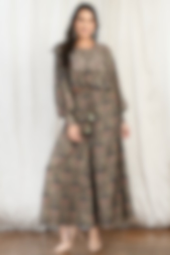 Olive Green Muslin Printed Palazzo Pant Set by Isha Gupta at Pernia's Pop Up Shop