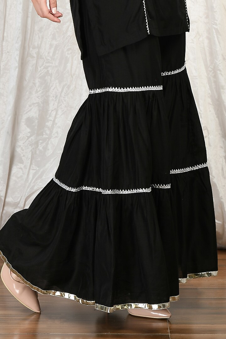 Black Silk Chanderi Embroidered Sharara Set by Isha Gupta at Pernia's Pop Up Shop