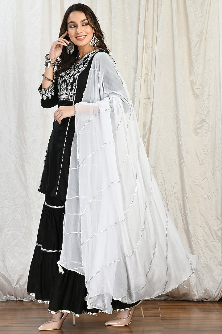 Black Silk Chanderi Embroidered Sharara Set by Isha Gupta at Pernia's Pop Up Shop