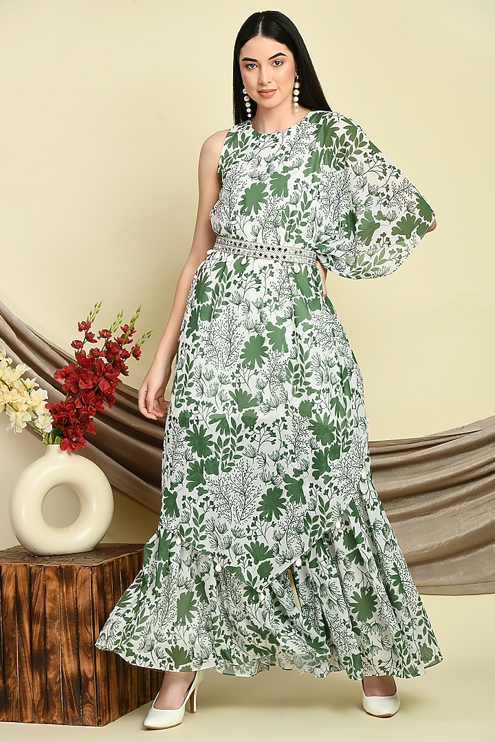 White Georgette Digital Printed Palazzo Pant Set by Isha Gupta at Pernia's Pop Up Shop