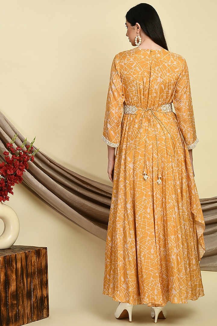 Mustard Muslin Printed Gown by Isha Gupta at Pernia's Pop Up Shop