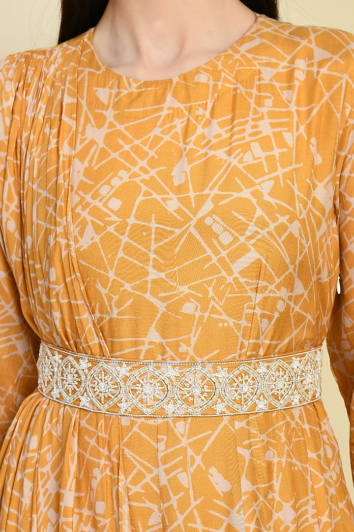 Mustard Muslin Printed Gown by Isha Gupta at Pernia's Pop Up Shop