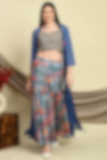 Cobalt Blue Muslin Embroidered Cape Set by Isha Gupta at Pernia's Pop Up Shop