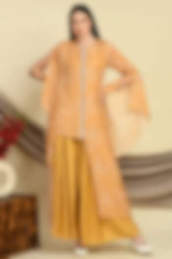 Mustard Muslin Printed & Embroidered Co-Ord Set by Isha Gupta at Pernia's Pop Up Shop