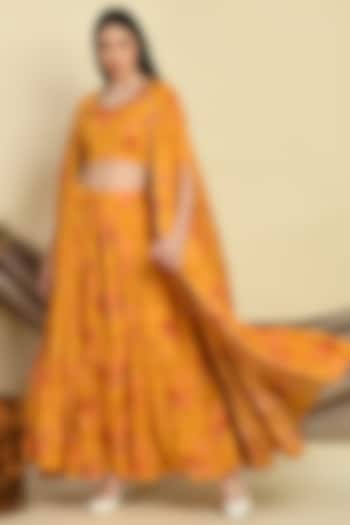 Mustard Muslin Digital Printed Cape set by Isha Gupta at Pernia's Pop Up Shop