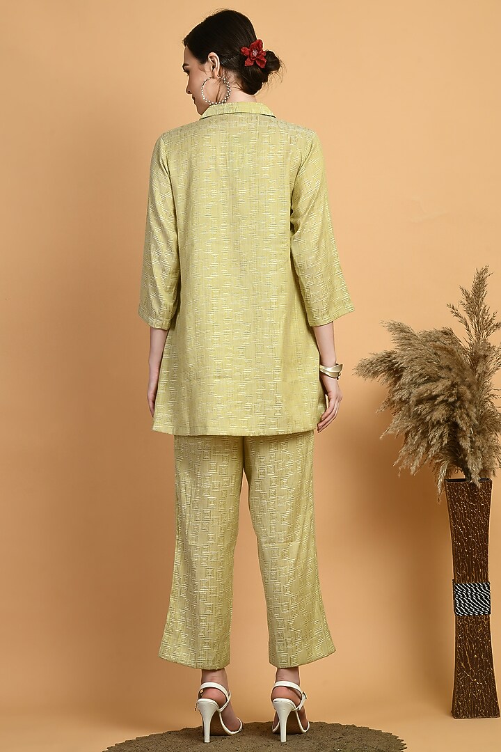 Lime Dobby Embroidered Co-Ord Set by Isha Gupta at Pernia's Pop Up Shop