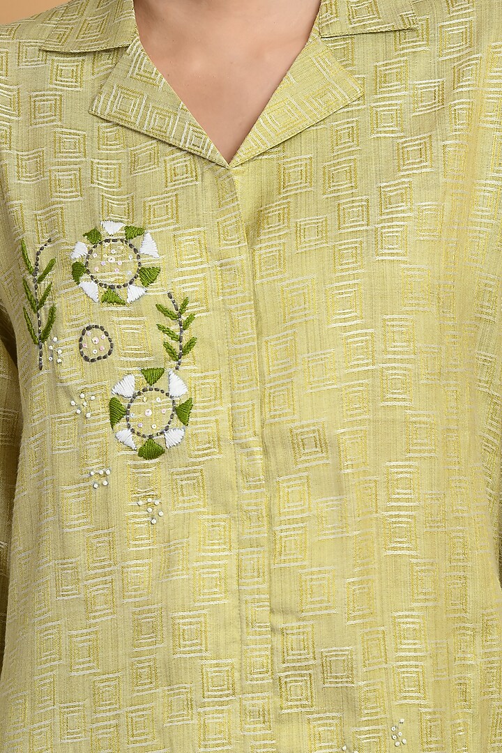 Lime Dobby Embroidered Co-Ord Set by Isha Gupta at Pernia's Pop Up Shop