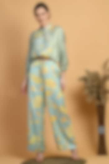 Sky Blue Crepe Printed Palazzo Pant Set by Isha Gupta at Pernia's Pop Up Shop
