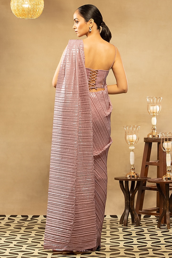 Baby Pink Crepe Pre-Draped Wedding Saree Set by Isha & Shreya at Pernia's Pop Up Shop