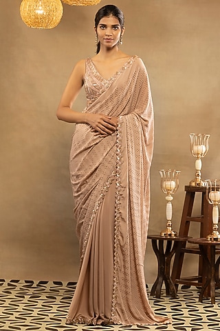 Rose Pink Embroidered Saree Set by Isha & Shreya
