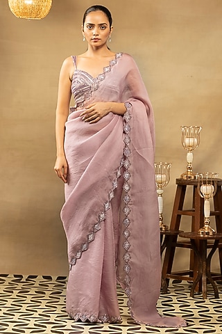 Lavender Embroidered Saree Set by Isha & Shreya