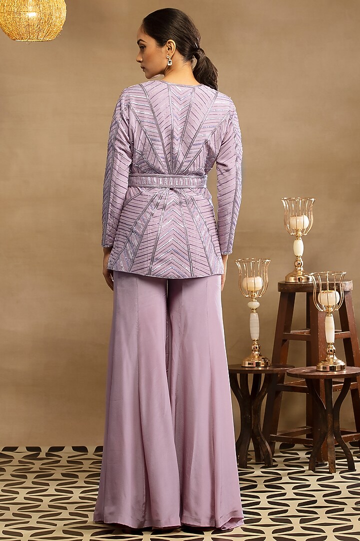 Lilac Silk Crepe Wedding Sharara Set by Isha & Shreya at Pernia's Pop Up Shop
