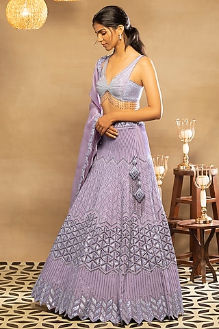 Lavender Embroidered Lehenga Set by Isha & Shreya