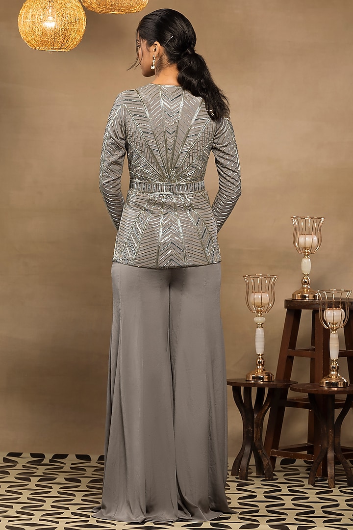 Sage Green Crepe Wedding Sharara Set by Isha & Shreya at Pernia's Pop Up Shop