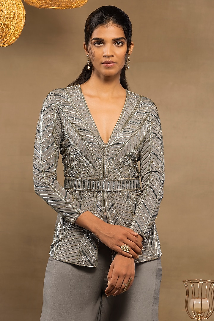 Sage Green Crepe Wedding Sharara Set by Isha & Shreya at Pernia's Pop Up Shop