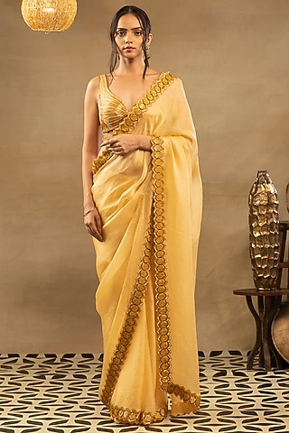 Royal Yellow Embroidered Saree Set by Isha & Shreya