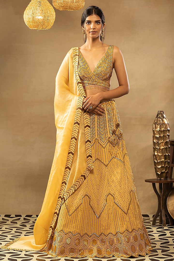 Primrose Yellow Embellished Lehenga Set by Isha & Shreya