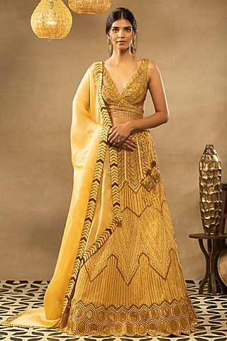 Primrose Yellow Embellished Lehenga Set by Isha & Shreya