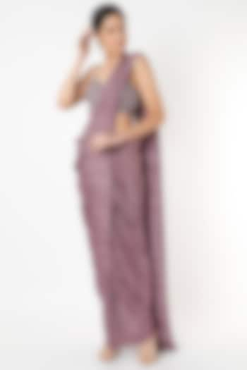 Lavender Polyester Pre-Draped Saree Set by Isha & Shreya at Pernia's Pop Up Shop