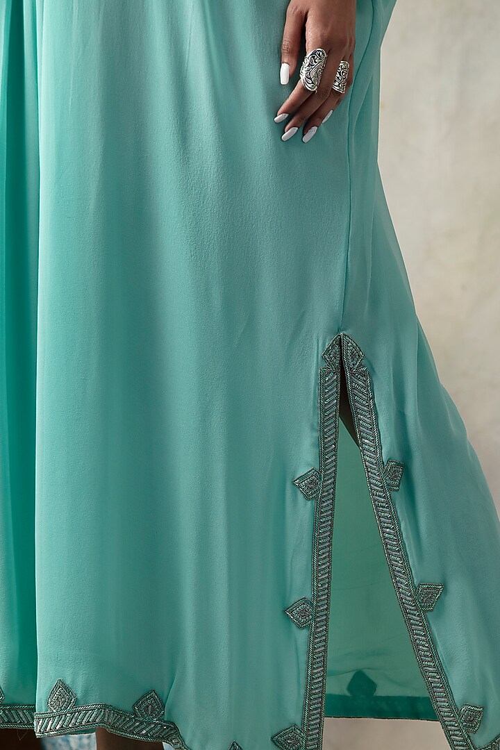 Aqua Blue Hand Embroidered Kaftan by Isha & Shreya at Pernia's Pop Up Shop