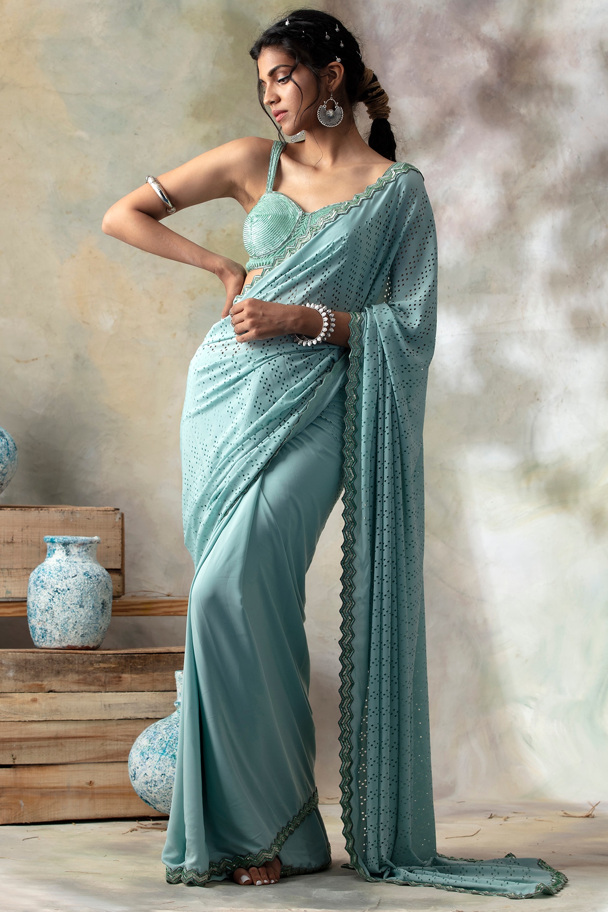 Aqua Blue Organza Silk Saree | Organza silk saree, Raw silk saree, South  silk sarees