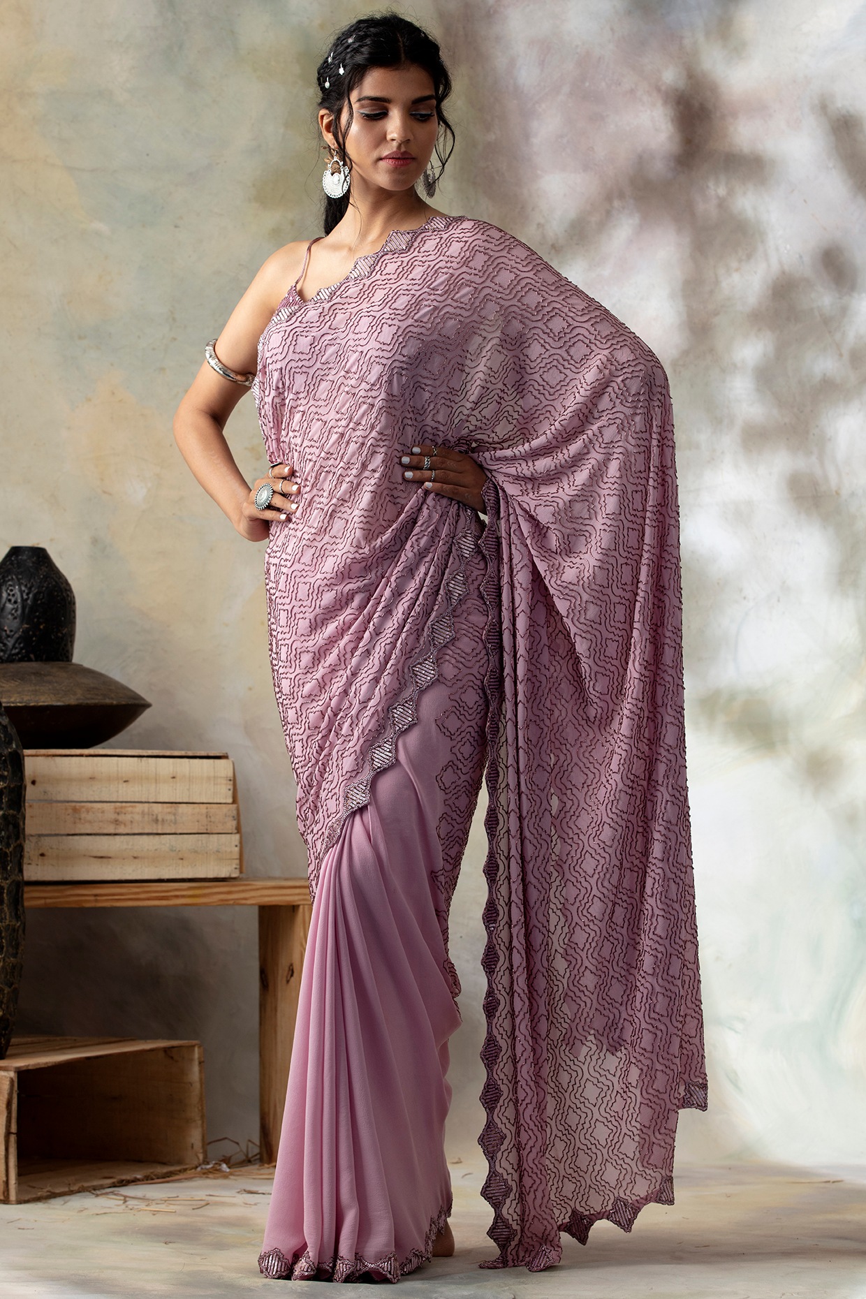 Old Lavender Zari Woven Dola Silk Saree - Mejaaz Fashion