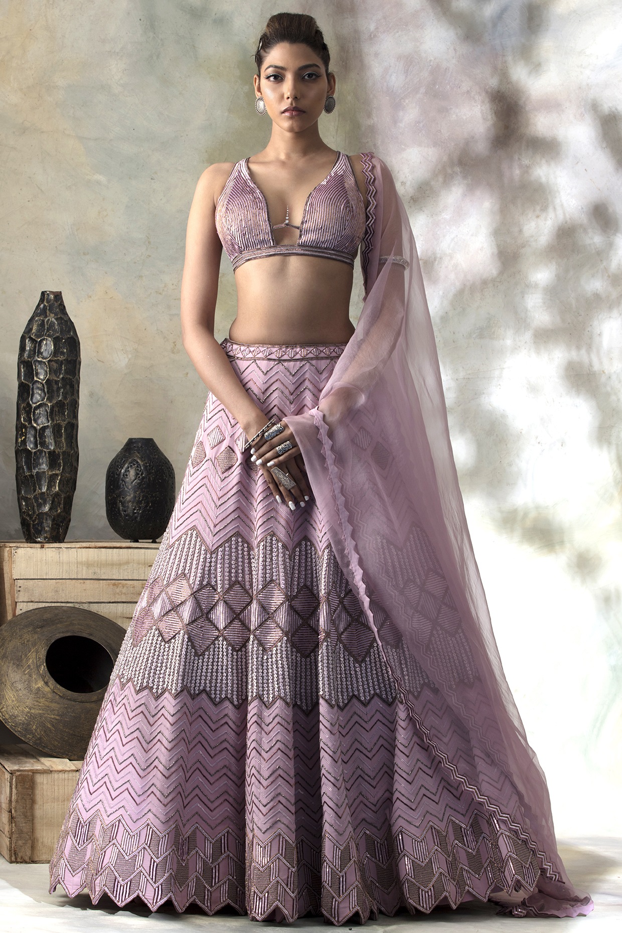 Orchid Pink Hand Embroidered Lehenga Set by Isha & Shreya