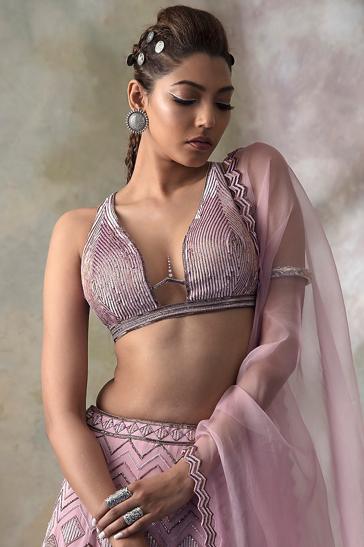 Orchid Pink Hand Embroidered Bridal Lehenga Set by Isha & Shreya at Pernia's Pop Up Shop