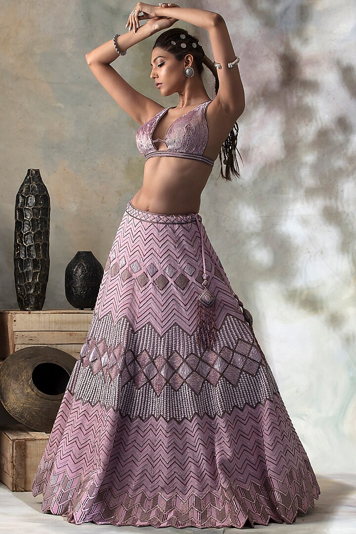 Orchid Pink Hand Embroidered Bridal Lehenga Set by Isha & Shreya at Pernia's Pop Up Shop