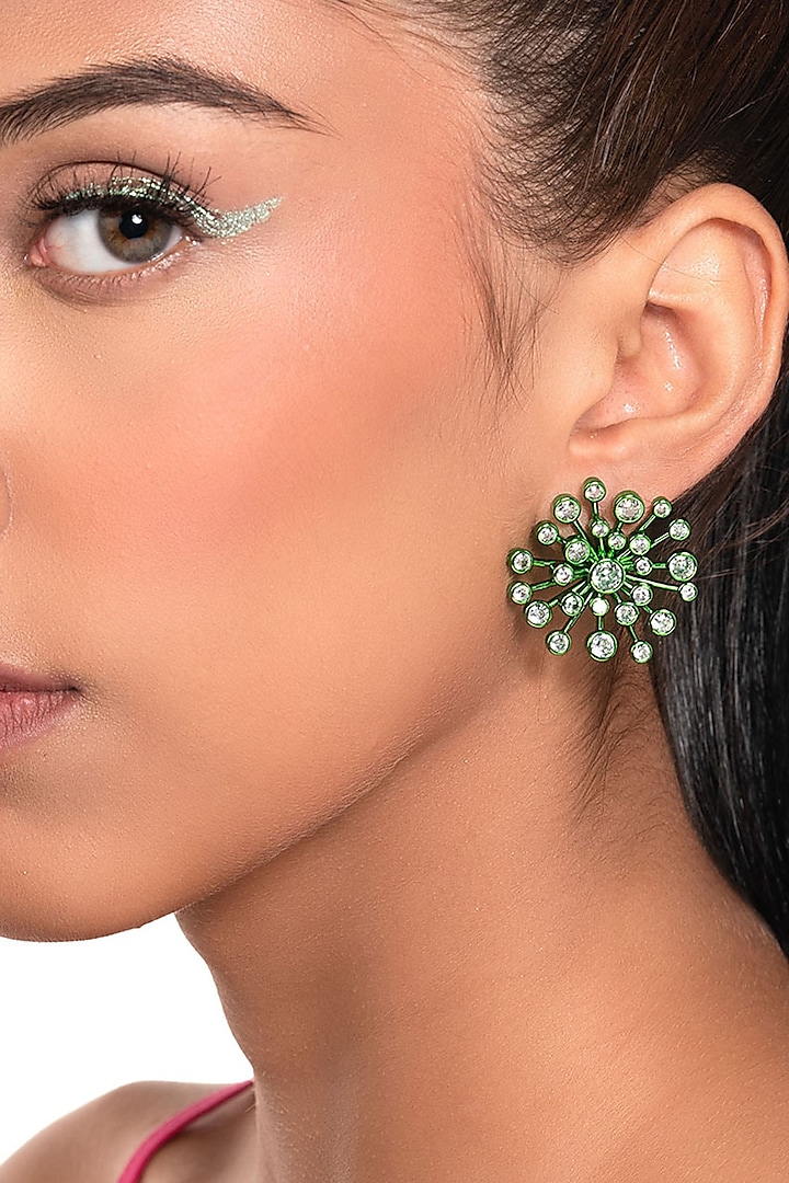Green Handcrafted Starbust Stud Earrings by Isharya