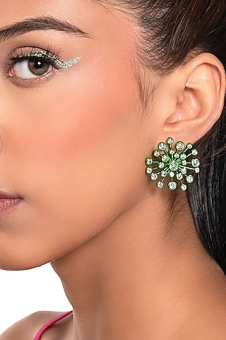 Green Handcrafted Starbust Stud Earrings by Isharya
