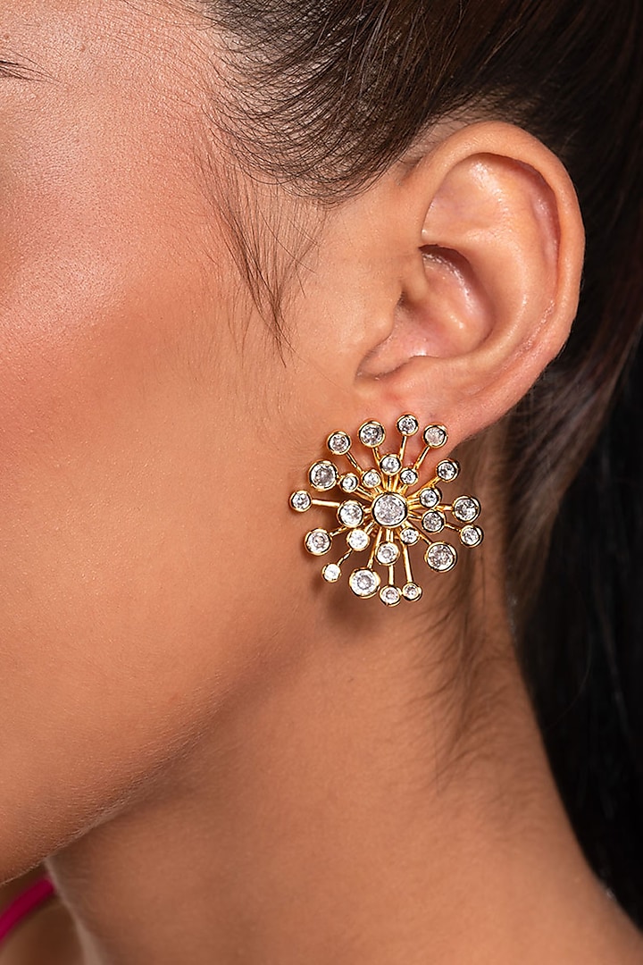 Gold Plated Handcrafted Starbust Stud Earrings by Isharya