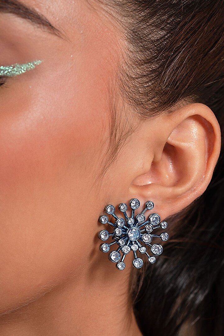 Aqua Blue Handcrafted Starbust Stud Earrings by Isharya