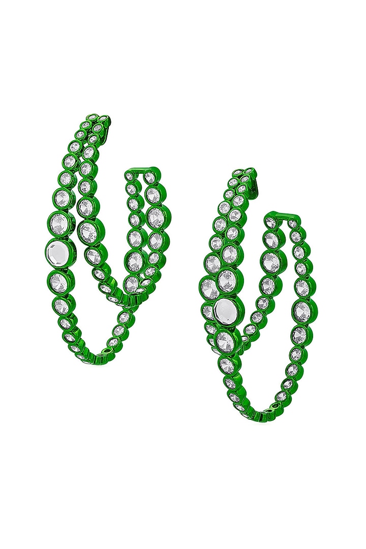 Green CZ & Mirror Double Layered Hoop Earrings by Isharya at Pernia's Pop Up Shop