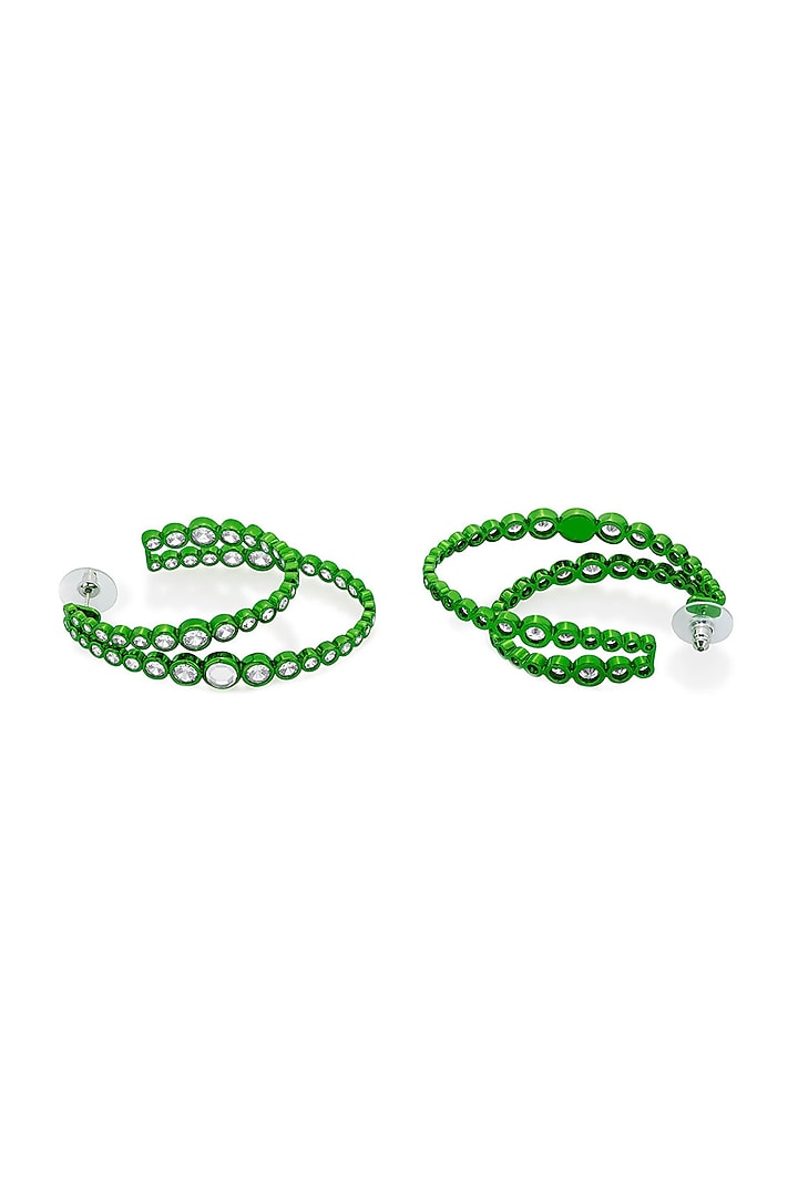Green CZ & Mirror Double Layered Hoop Earrings by Isharya at Pernia's Pop Up Shop