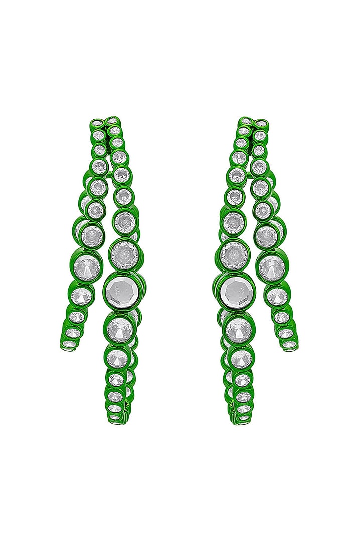 Green CZ & Mirror Double Layered Hoop Earrings by Isharya at Pernia's Pop Up Shop
