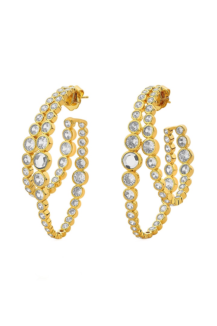 Gold Plated CZ & Mirror Double Layered Hoop Earrings by Isharya at Pernia's Pop Up Shop