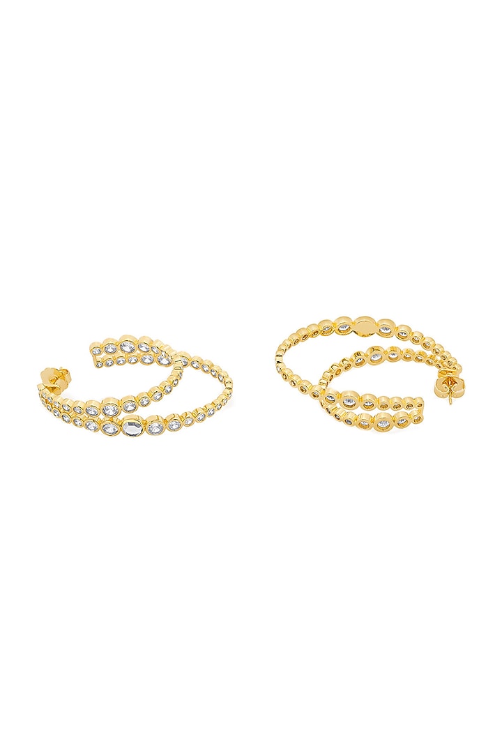 Gold Plated CZ & Mirror Double Layered Hoop Earrings by Isharya at Pernia's Pop Up Shop
