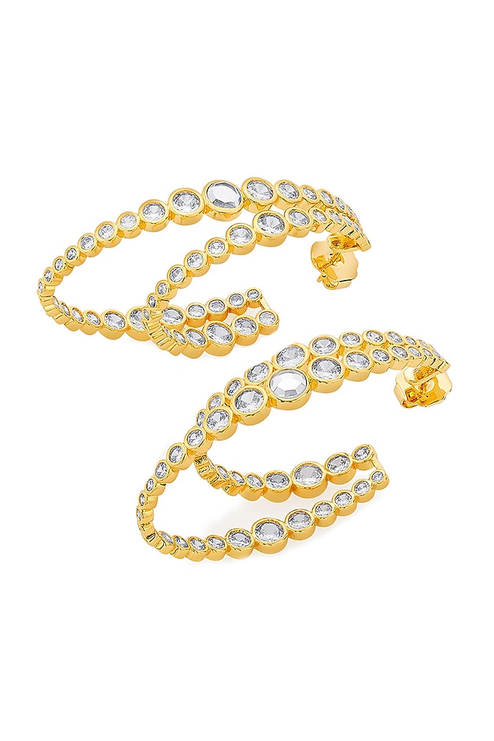 Gold Plated CZ & Mirror Double Layered Hoop Earrings by Isharya at Pernia's Pop Up Shop