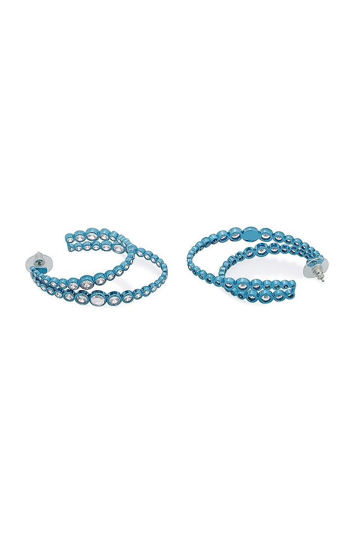 Aqua Blue CZ & Mirror Double Layered Hoop Earrings by Isharya at Pernia's Pop Up Shop