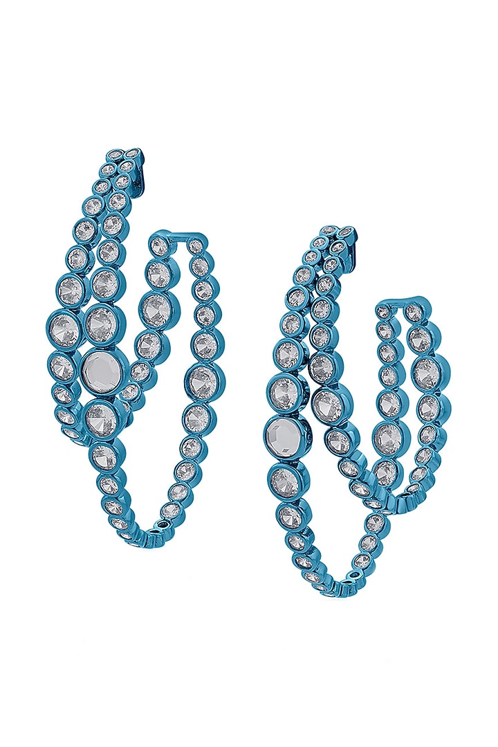 Aqua Blue CZ & Mirror Double Layered Hoop Earrings by Isharya at Pernia's Pop Up Shop