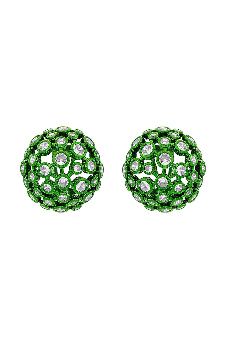 Green CZ Mesh Stud Earrings by Isharya at Pernia's Pop Up Shop